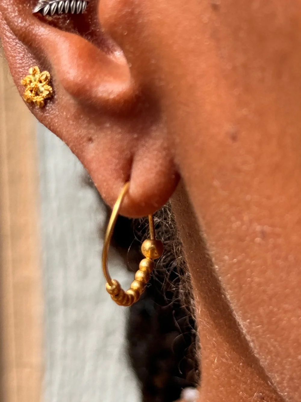 22K Gold Beaded Hoop Earrings